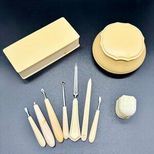 Pyralin Dubarry French Celluloid Vanity Dresser Set Powder Box Mini Compact+ B-1
